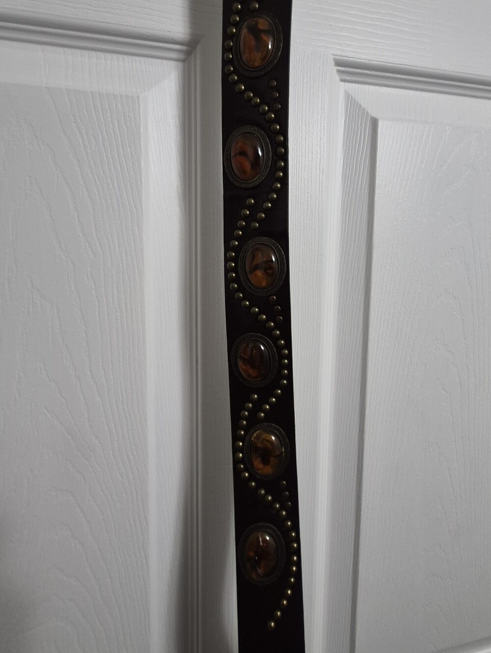 Vintage Brown Leather Belt with Amber Medallions and Gold Studs